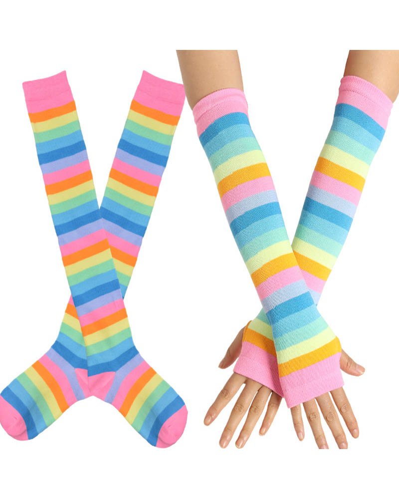 Love Rainbow Over the Knee Socks & Long Fingerless Sleeve Set